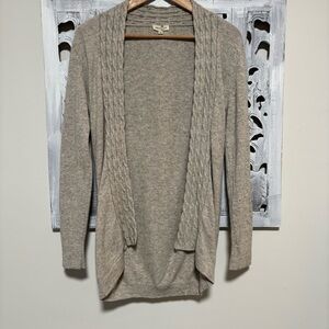 Cortland Park Gray Cashmere Open Front Cable Knit Cardigan Size M
